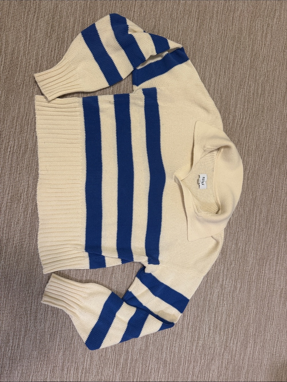 pistola Cream and Royal Blue Striped V-Neck Pullover